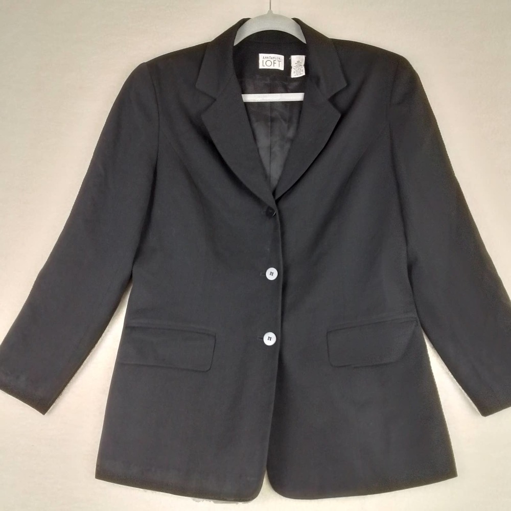 Ann Taylor LOFT Wool Blazer Suit Jacket Size 10 Petite‎ in Black